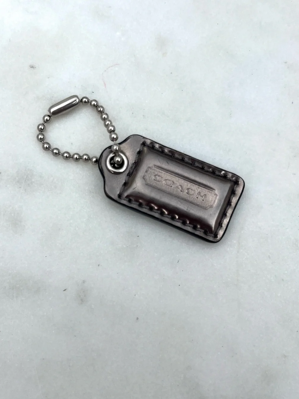 COACH Shiny Patent Leather Hang Tag, Gray Silver